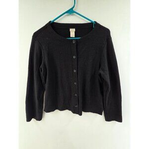 J. Jill Women's Cardigan Sweater Button Up Wool Roundneck Black Size M Classic